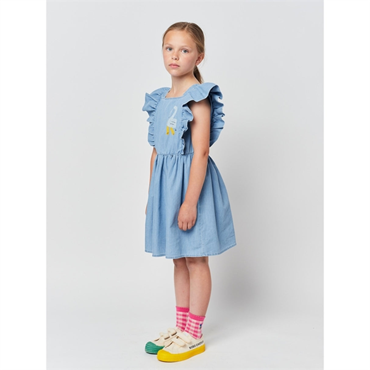 Bobo Choses Light Blue Pelican Denim Ruffle Dress 7