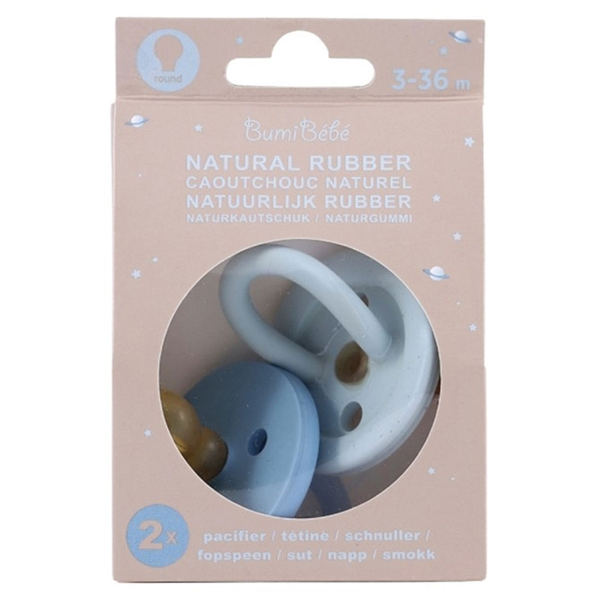 Hevea Bumi Bébé Pacifier Round 2-Pack Sky Blue & Denim 3