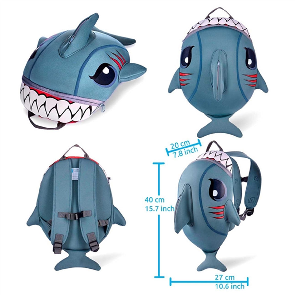 Crazy Safety Shark Backpack Grey 2