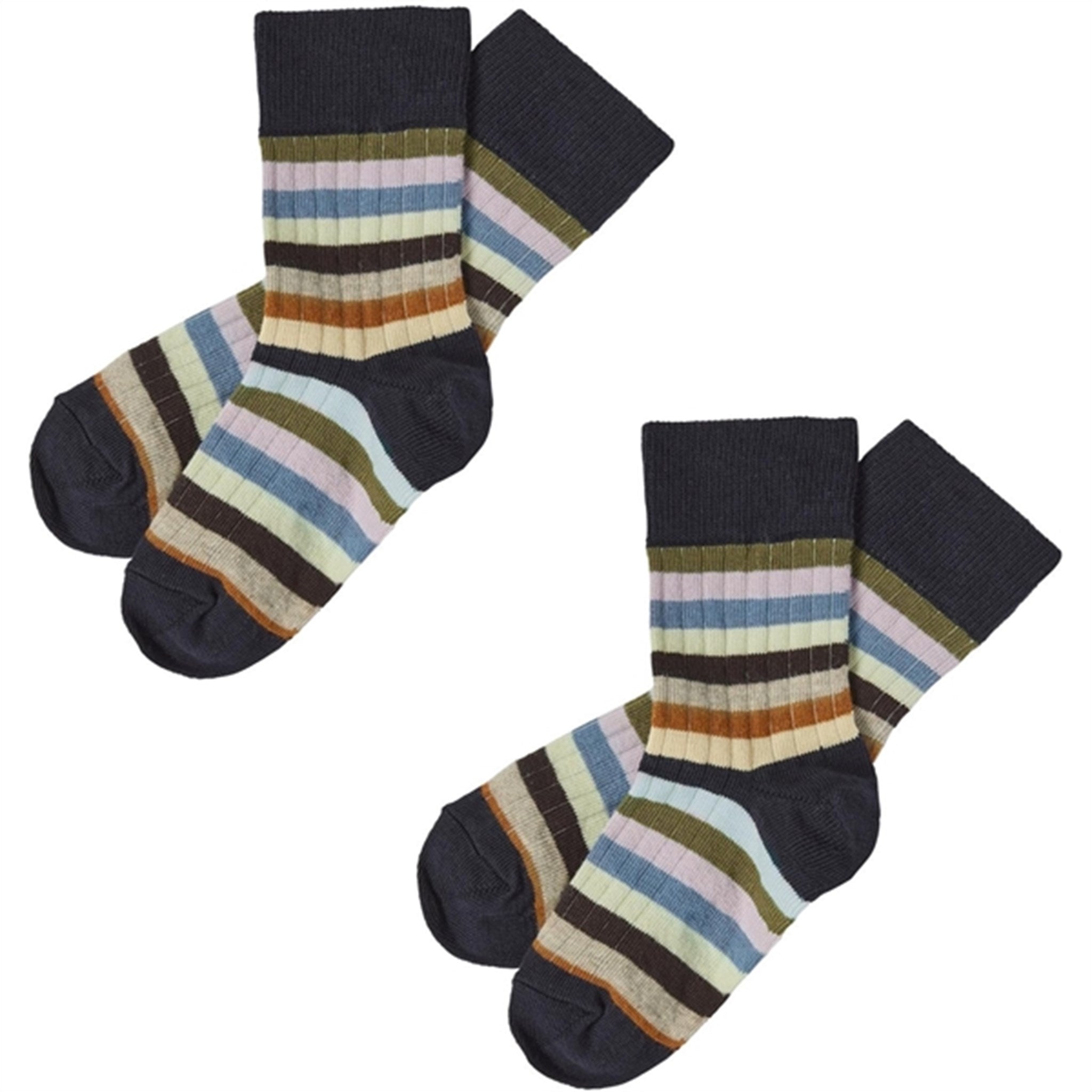FUB Dark Navy/Multi Stripe 2-pack Classic Striped Socks