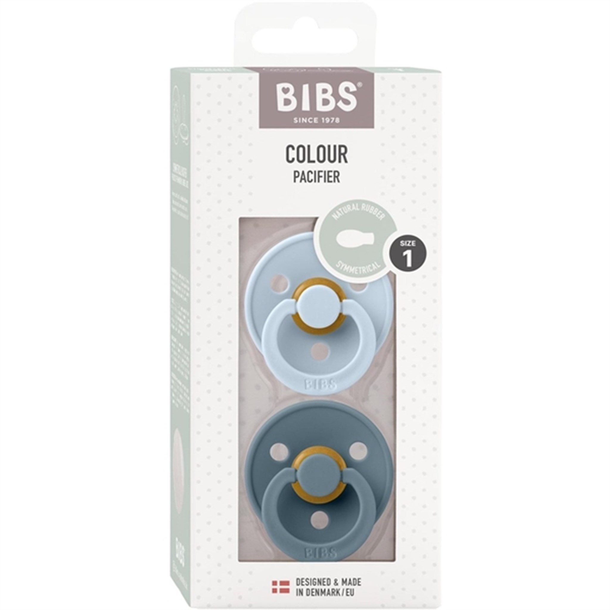 Bibs Colour Latex Symmetrical Pacifier 2-pack Baby Blue/Petrol 2