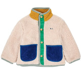 Bobo Choses Beige Color Block Sheepskin Jacket