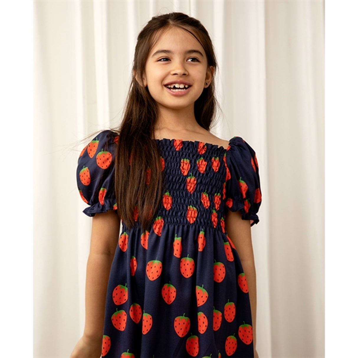 Mini Rodini Strawberries Aop Woven Ss Dress Blue 6