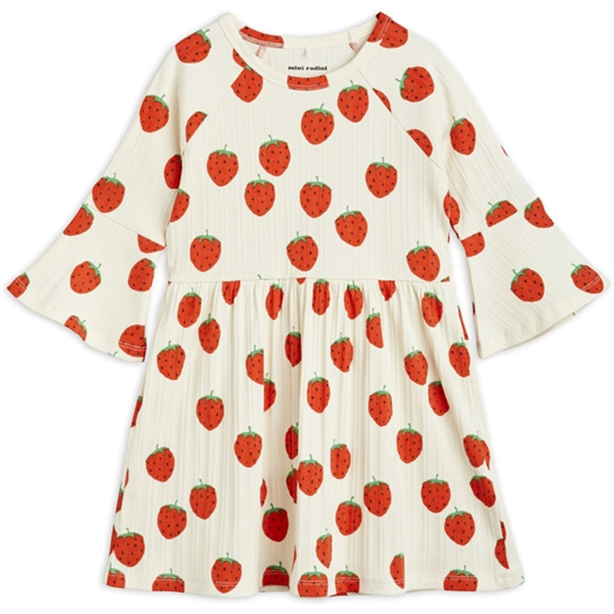 Mini Rodini Strawberries Aop Trumpet Sleeve Dress Offwhite