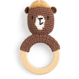 Sebra Rattle on Wooden Ring Bear Brown