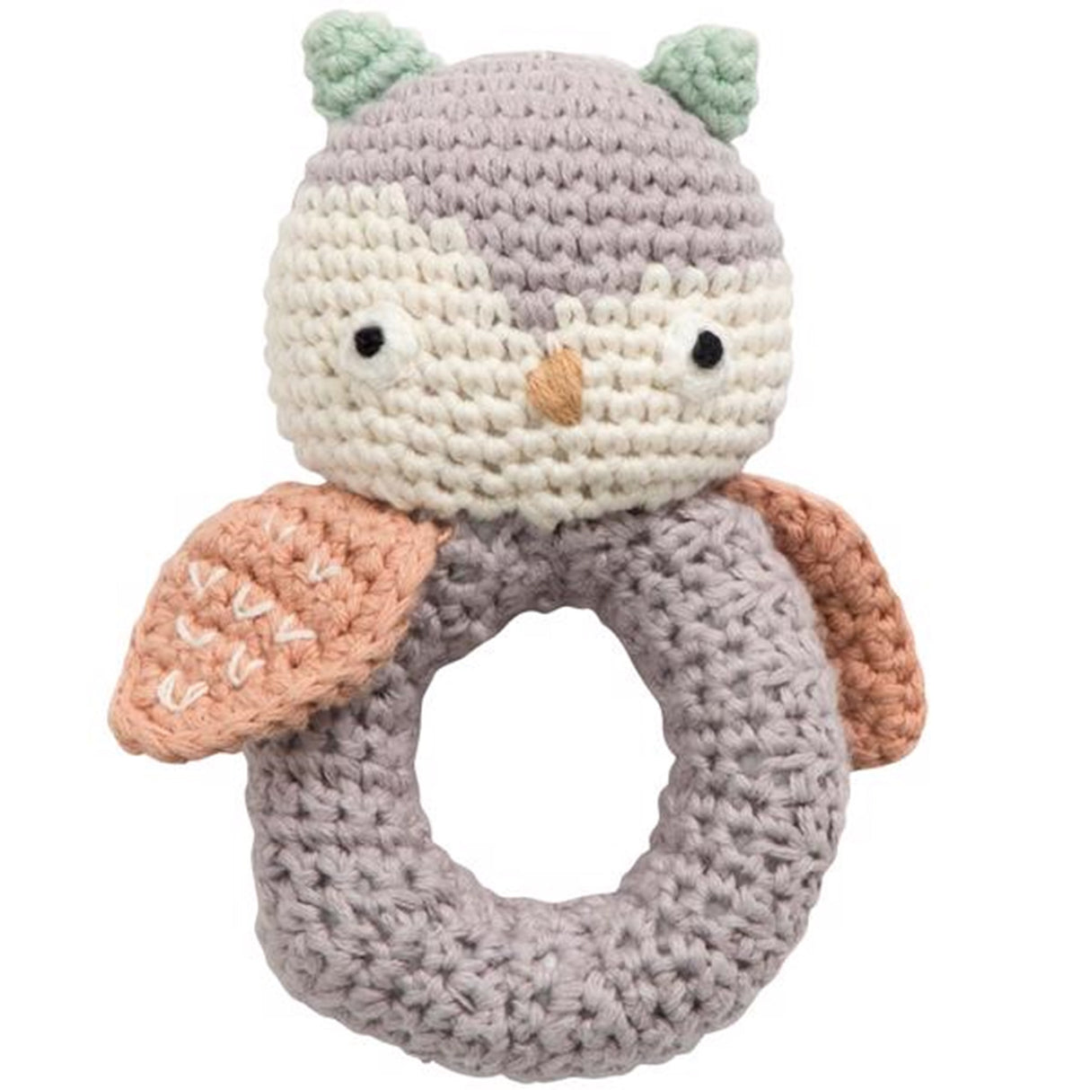 Sebra Knitted Rattle Blinky The Owl Raindrop Grey