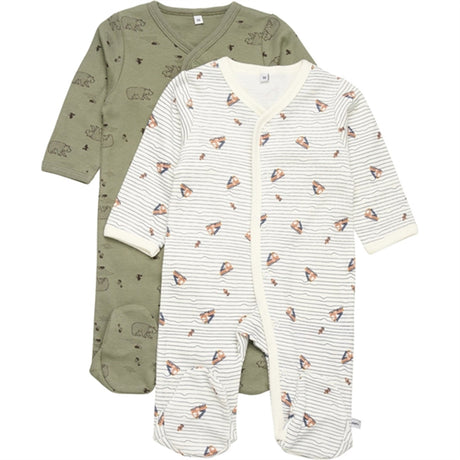 Pippi Nightsuit with Buttons 2-pack Deep Lichen Green