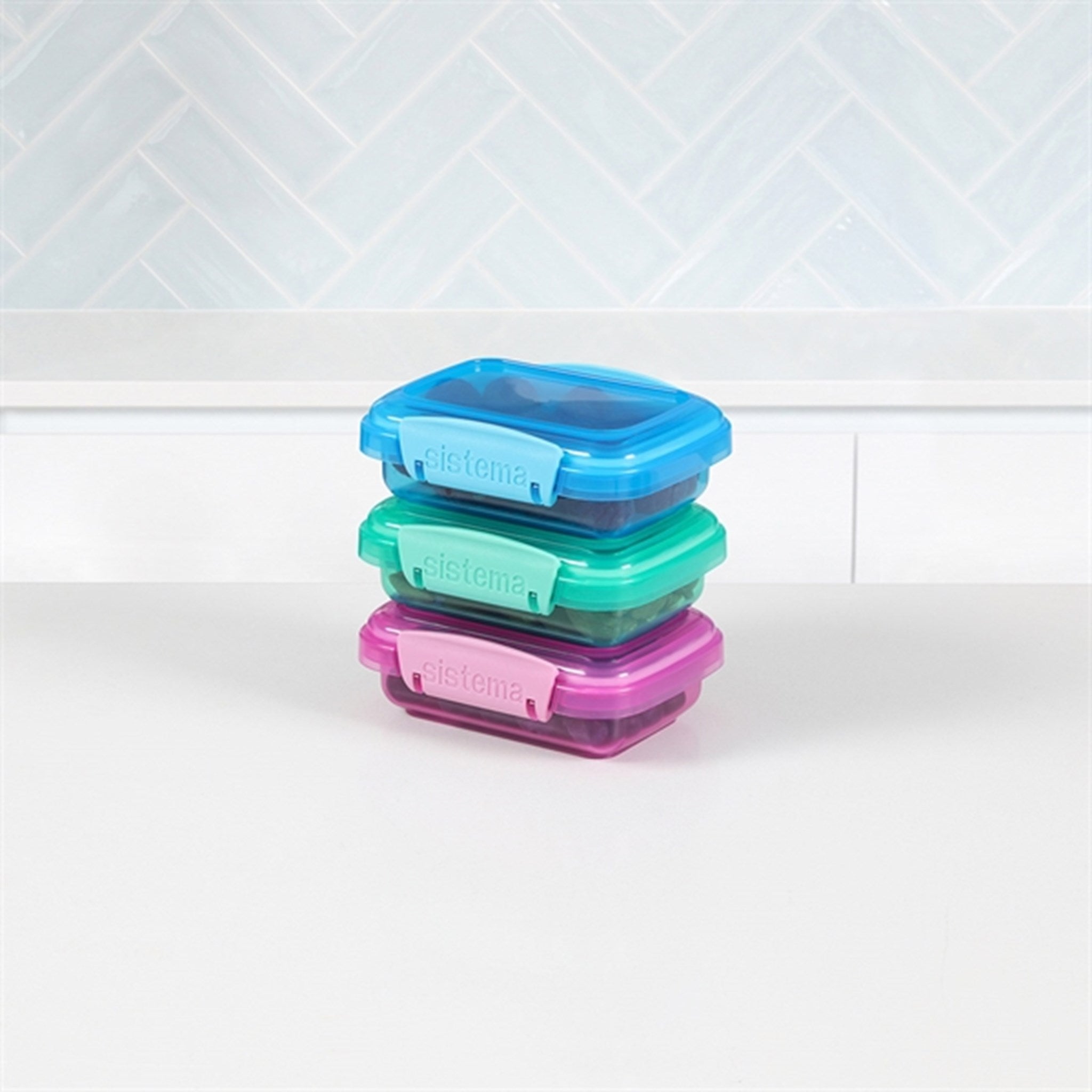 Sistema Lunch Collection Food Storage Containers, Blue, Green, Pink