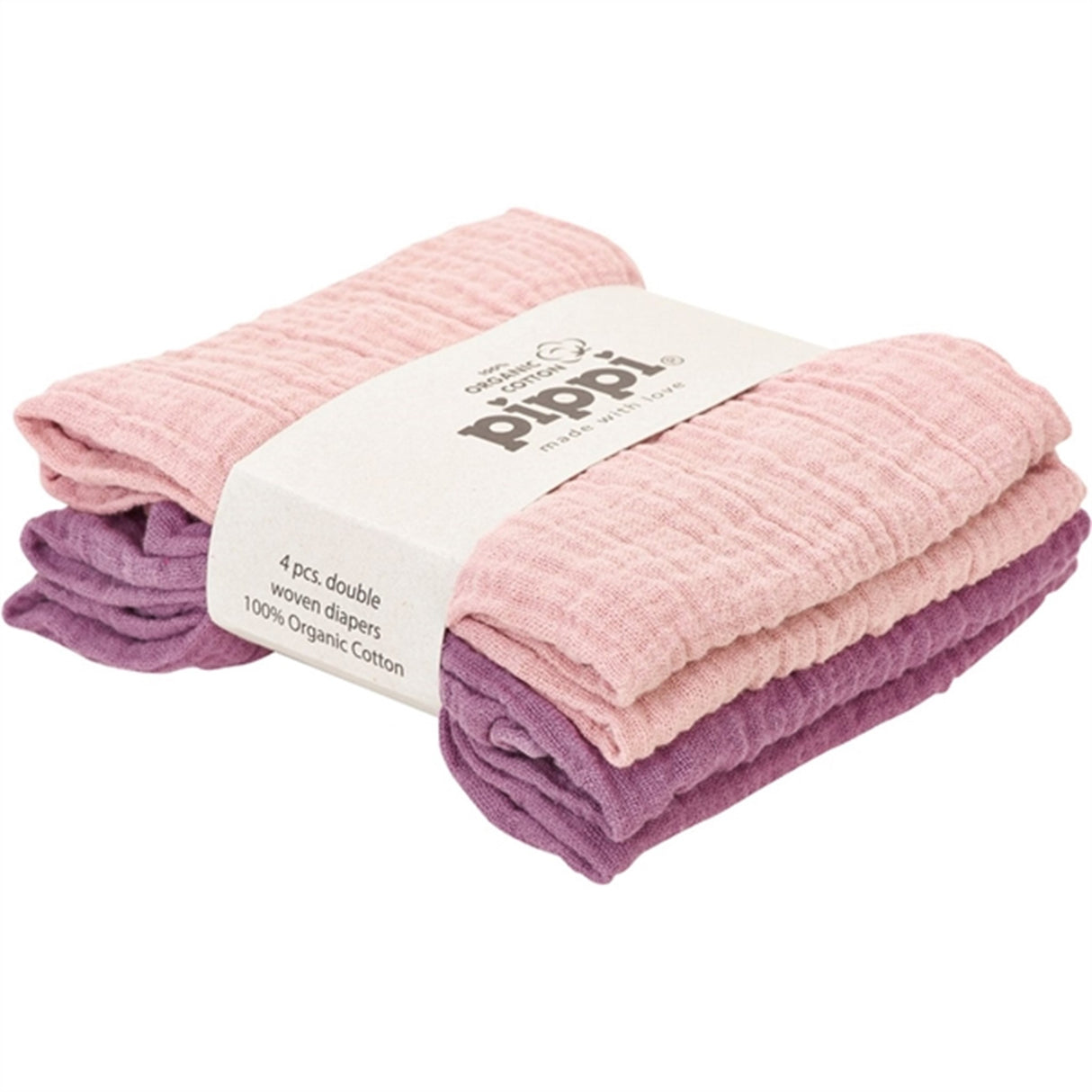 Pippi Organic Muslin Cloths 4-pack Pale Mauve