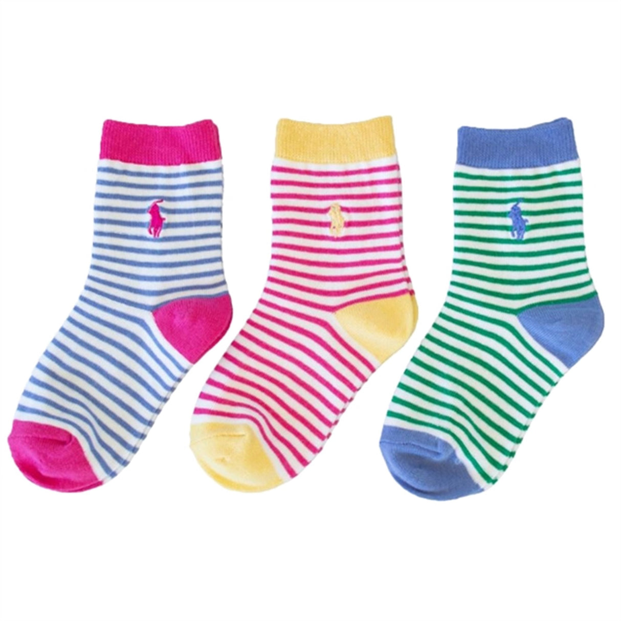 Ralph Lauren Candy Stripe 3-Pack Crew Socks Grey Multi