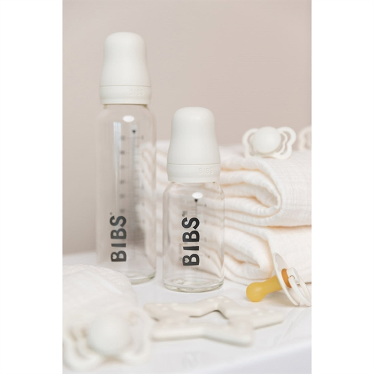 Bibs Baby Glass Bottle Complete Set Ivory 110 ml