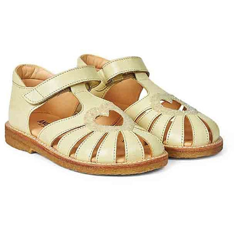 Angulus Hjerte Sandal W. Velcro Light Yellow/Light Yellow Glitter