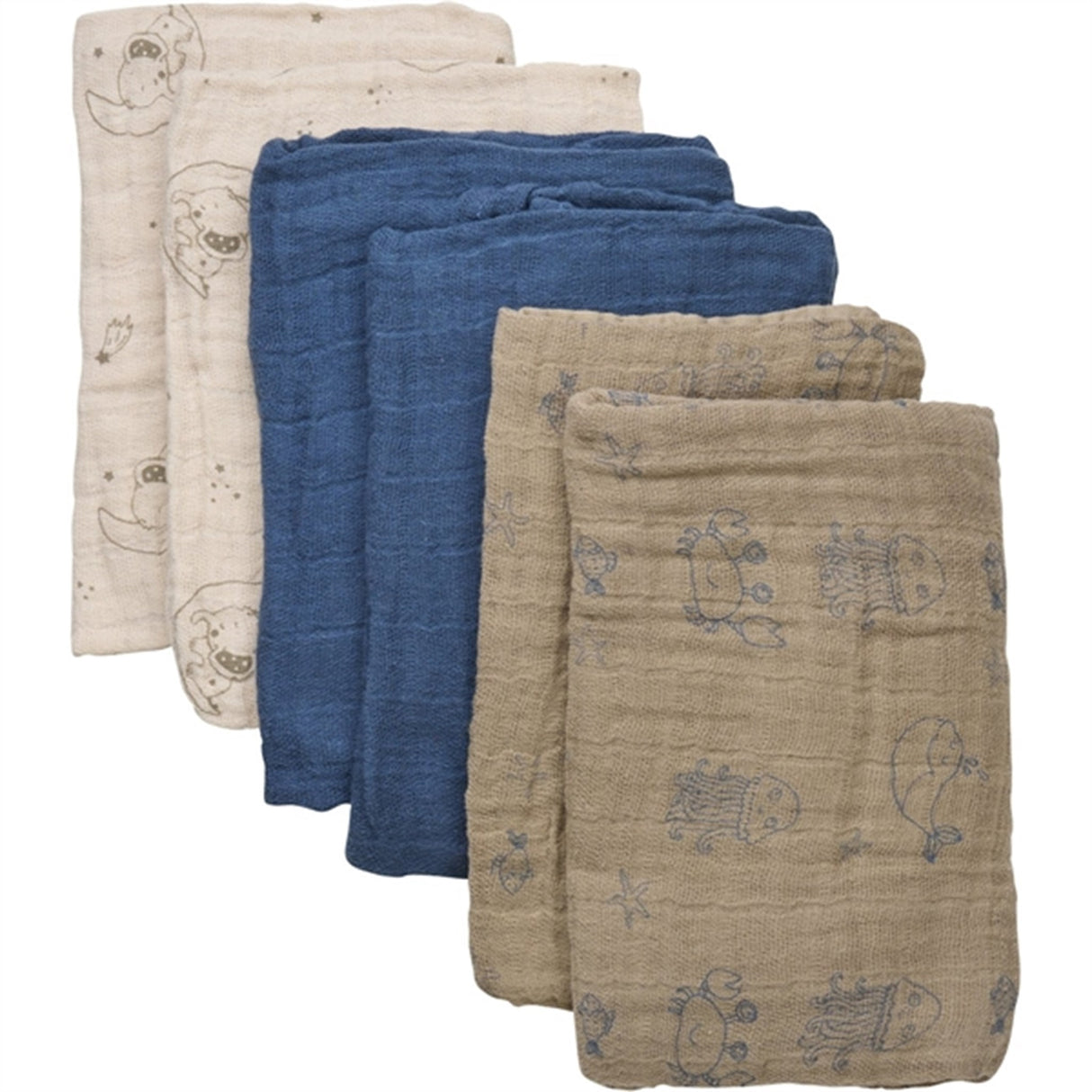 Pippi Organic Muslin Cloths 6-pack China Blue 3