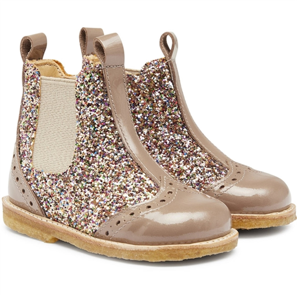 Angulus Starter Chelsea Boots With Zipper Nougat/Multi Glitter/Beige