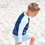 Petit Crabe Blue/White Raglan UV Swim Shirt 4