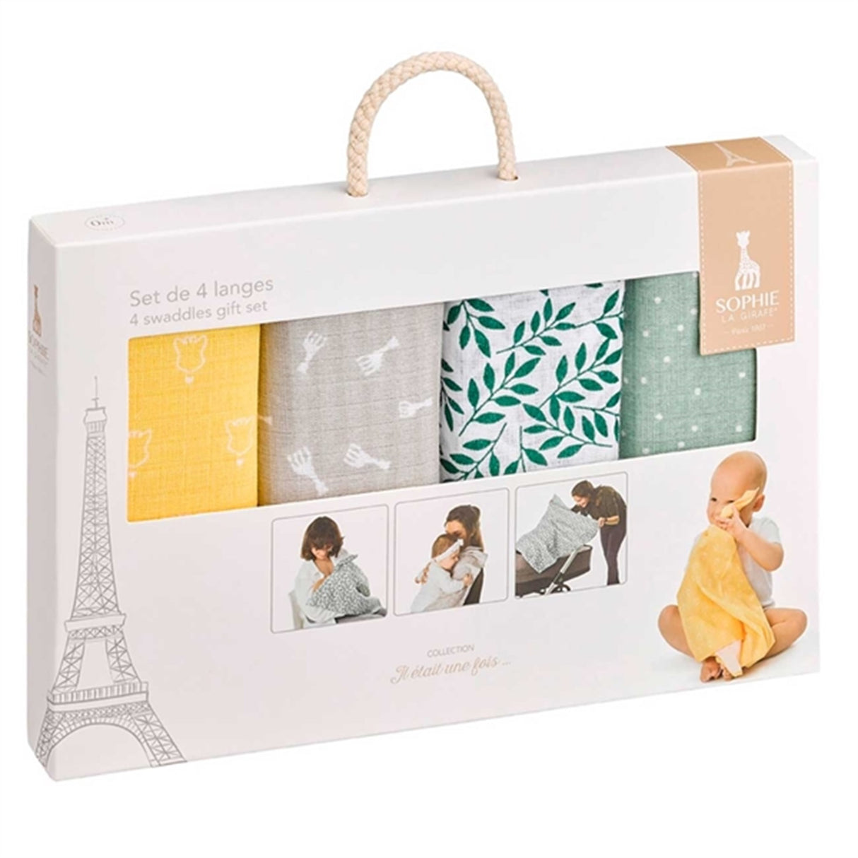 Sophie la Girafe 4 Colored Swaddles Set