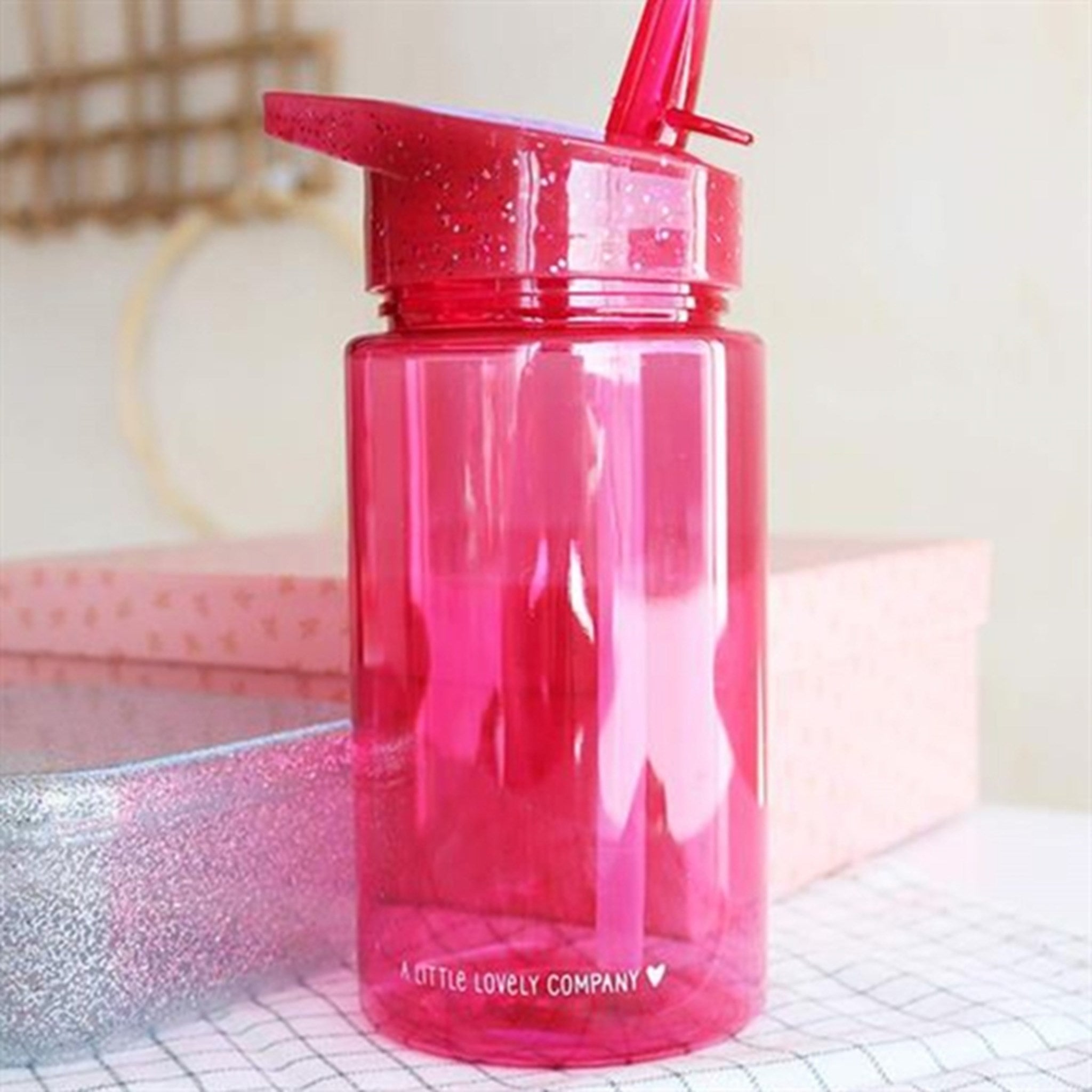 A Little Lovely Company Drink Bottle Glitter Pink 3