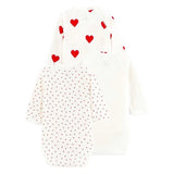 Petit Bateau Bodystocking ML 3-pack White/Red Hearts