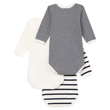 Petit Bateau Bodies ML 3 Pack White/Navy/Stripes 3