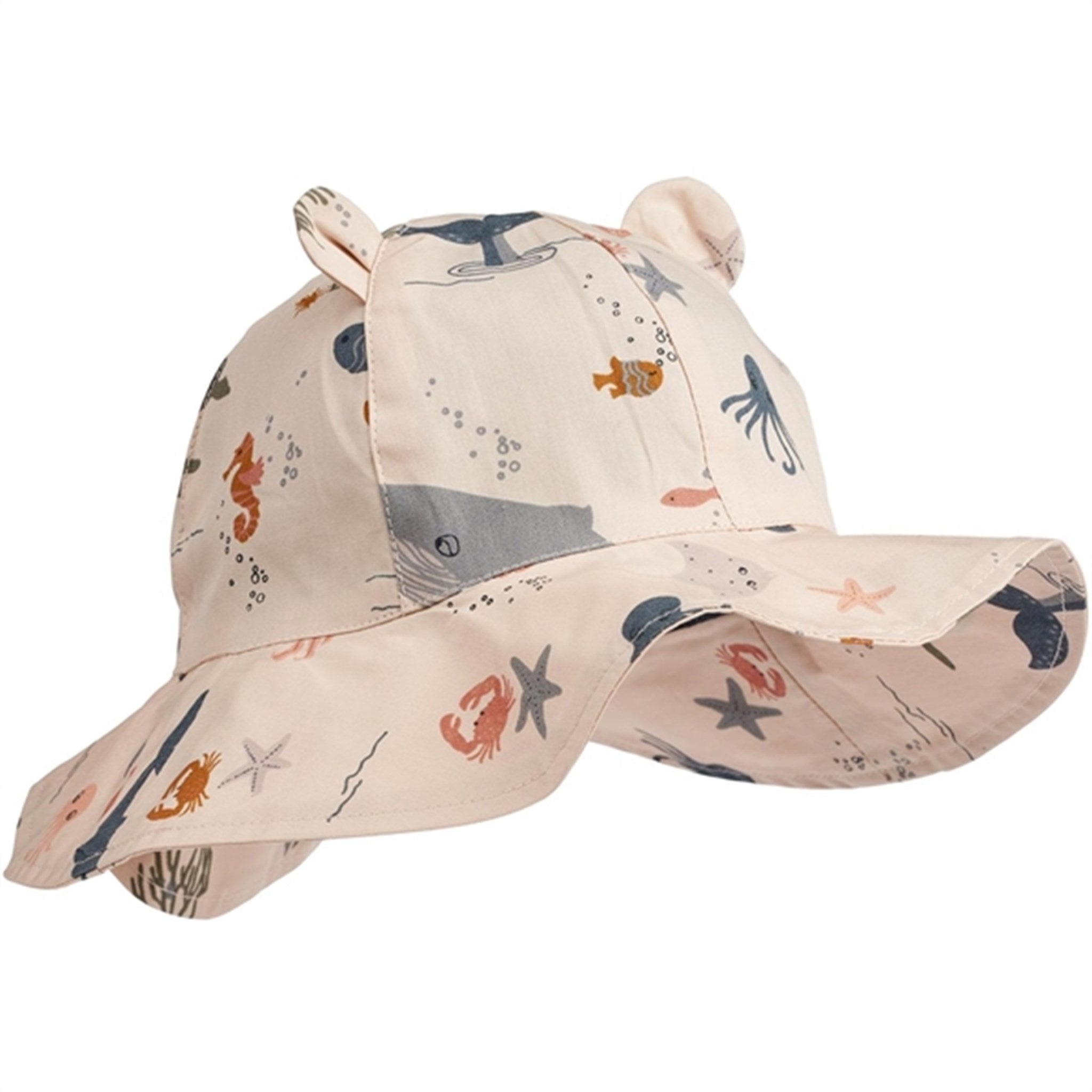 Liewood Amelia Printed Sun Hat With Ears Sea Creature/Whale blue