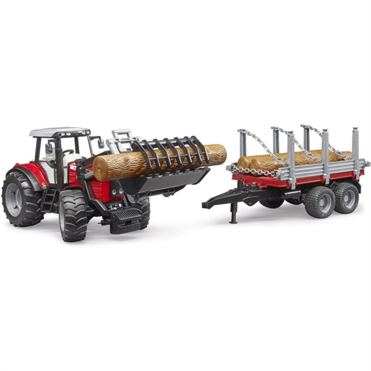 Bruder Massey Ferguson 7480 w frontloader & Timber Trailer