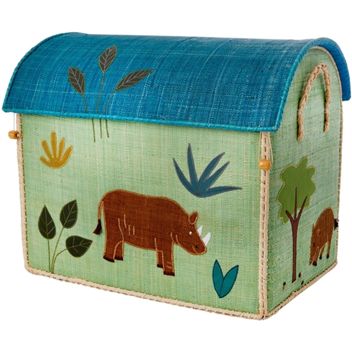 RICE Jungle Theme Raffia Baskets for Storage 3-pack