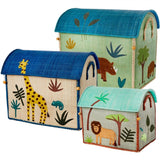 RICE Jungle Theme Raffia Baskets for Storage 3-pack