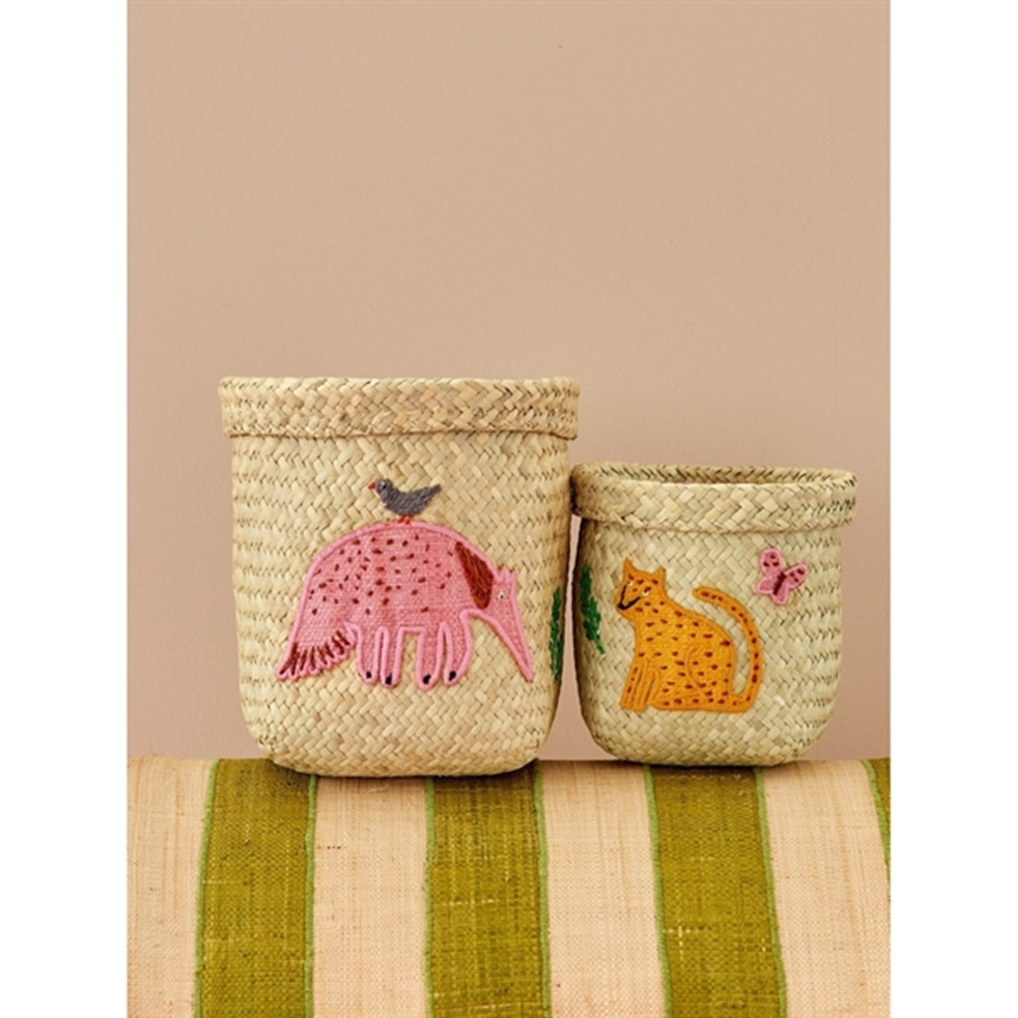 RICE Nature Basket for Storage with Animal Motive Extra Small 2-pack 2