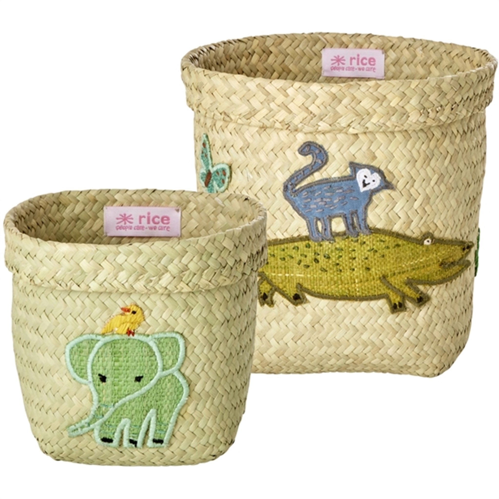 RICE Nature Basket for Storage with Animal Motive Extra Small 2-pack
