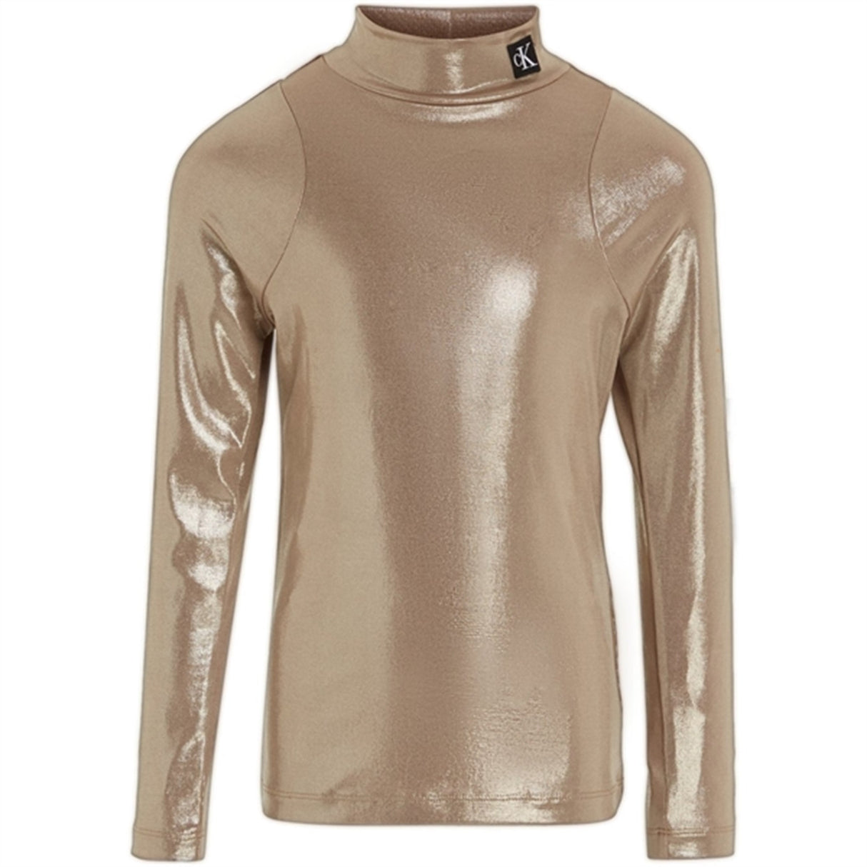 Calvin Klein Metallic Coated Mockneck Blouse Frosted Almond