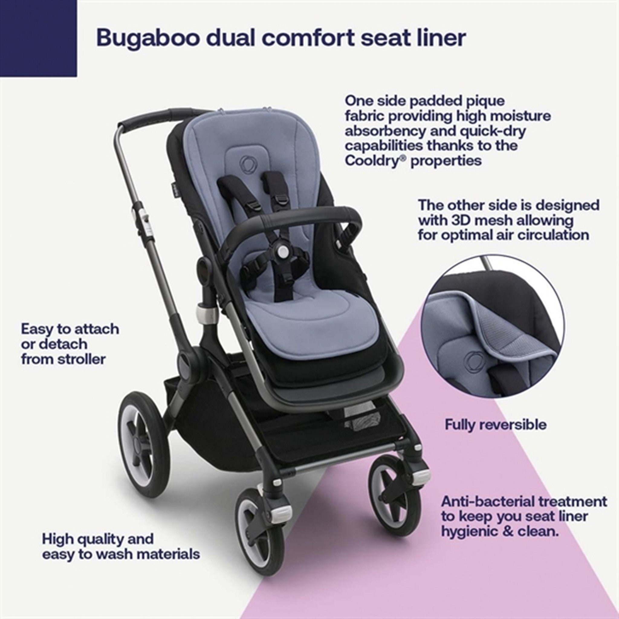 Bugaboo Dual Comfort Seat Liner Fresh White 3