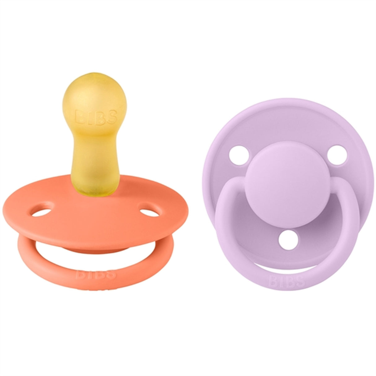 Bibs De Lux Latex Pacifiers 2-pack Round Papaya/Violet Sky