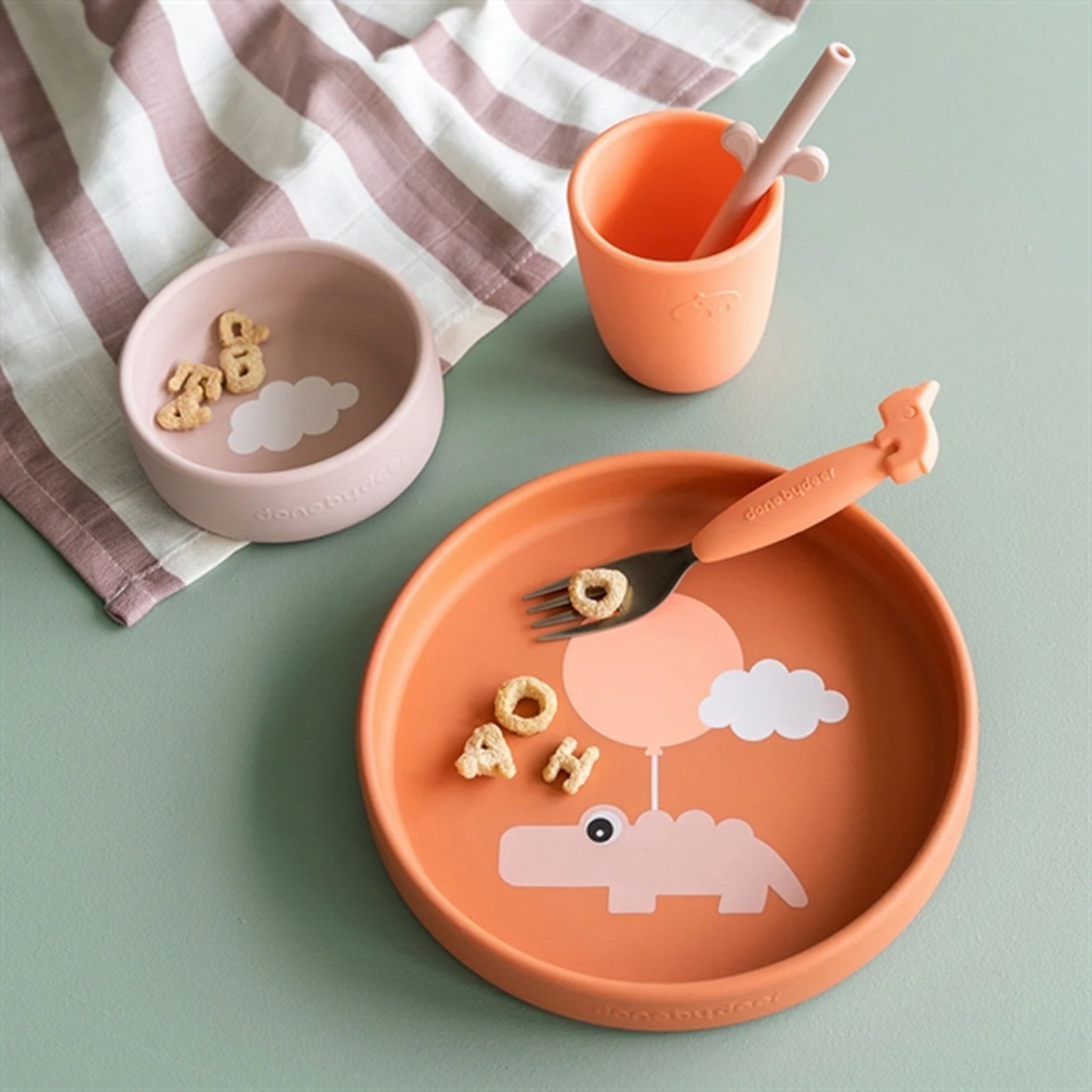 Done by Deer Silicone Dinner Set Happy Clouds Papaya 2