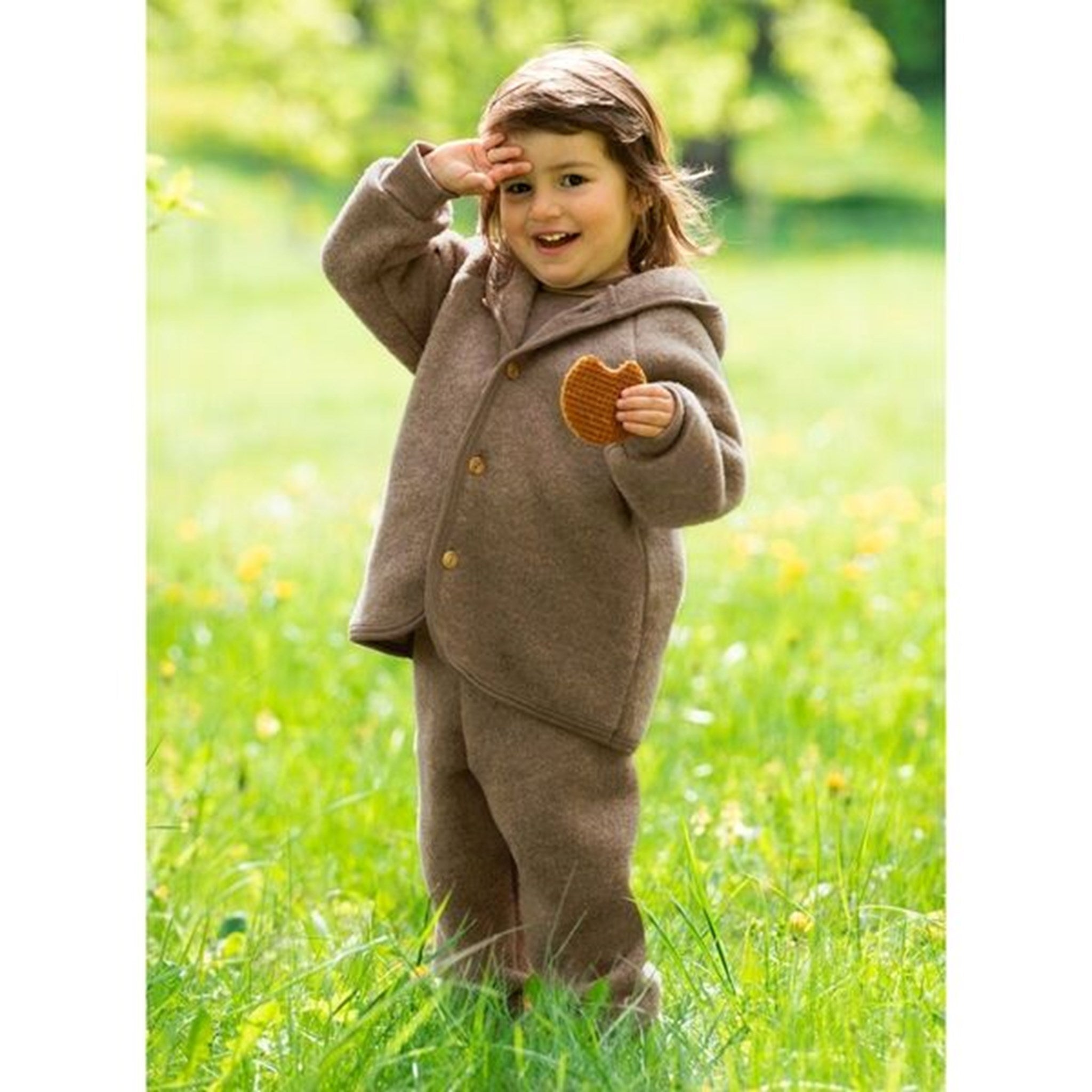 Hooded Jacket with Wooden Buttons Walnuss Mélange | Luksusbaby