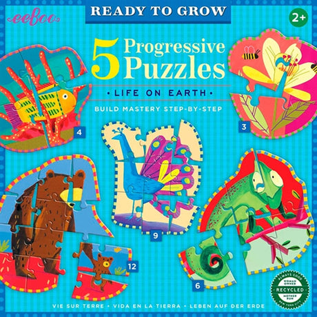 Eeboo 5 Puzzles 3-12 Pieces - Wild Life