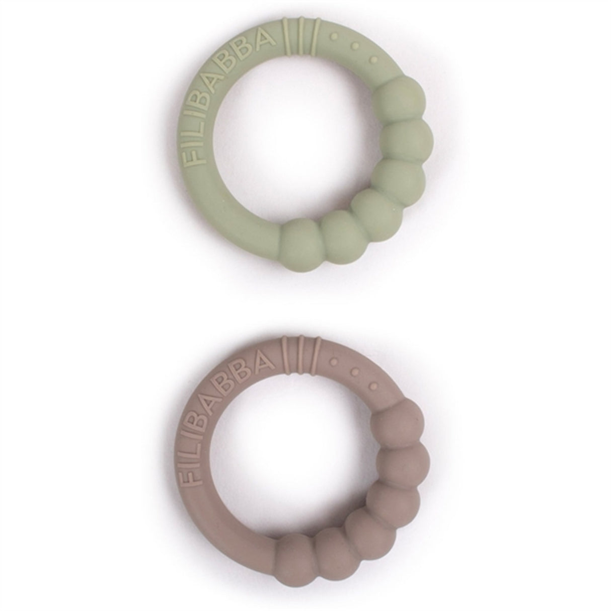 FILIBABBA Teether 2-pack Warm Grey + Oil Green