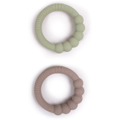 FILIBABBA Teether 2-pack Warm Grey + Oil Green