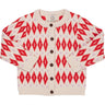 Copenhagen Colors Cream Red Combi Harlequin Merino Classic Cardigan