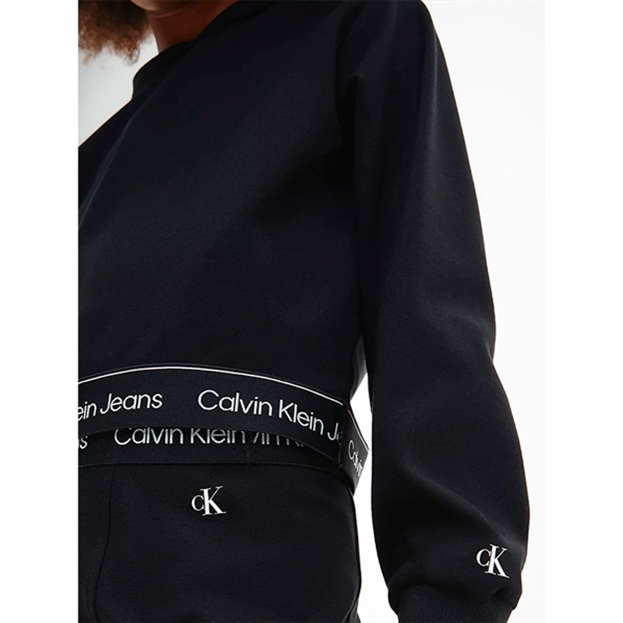 Calvin Klein Punto Logo Tape Cropped Hoodie Black 3