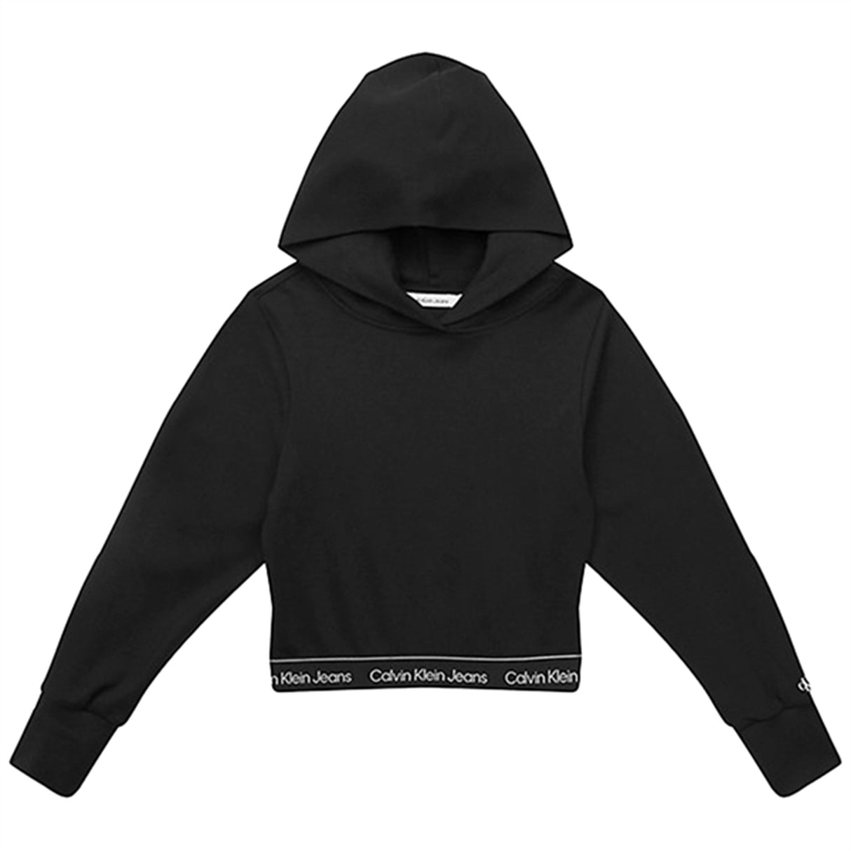 Calvin Klein Punto Logo Tape Cropped Hoodie Black