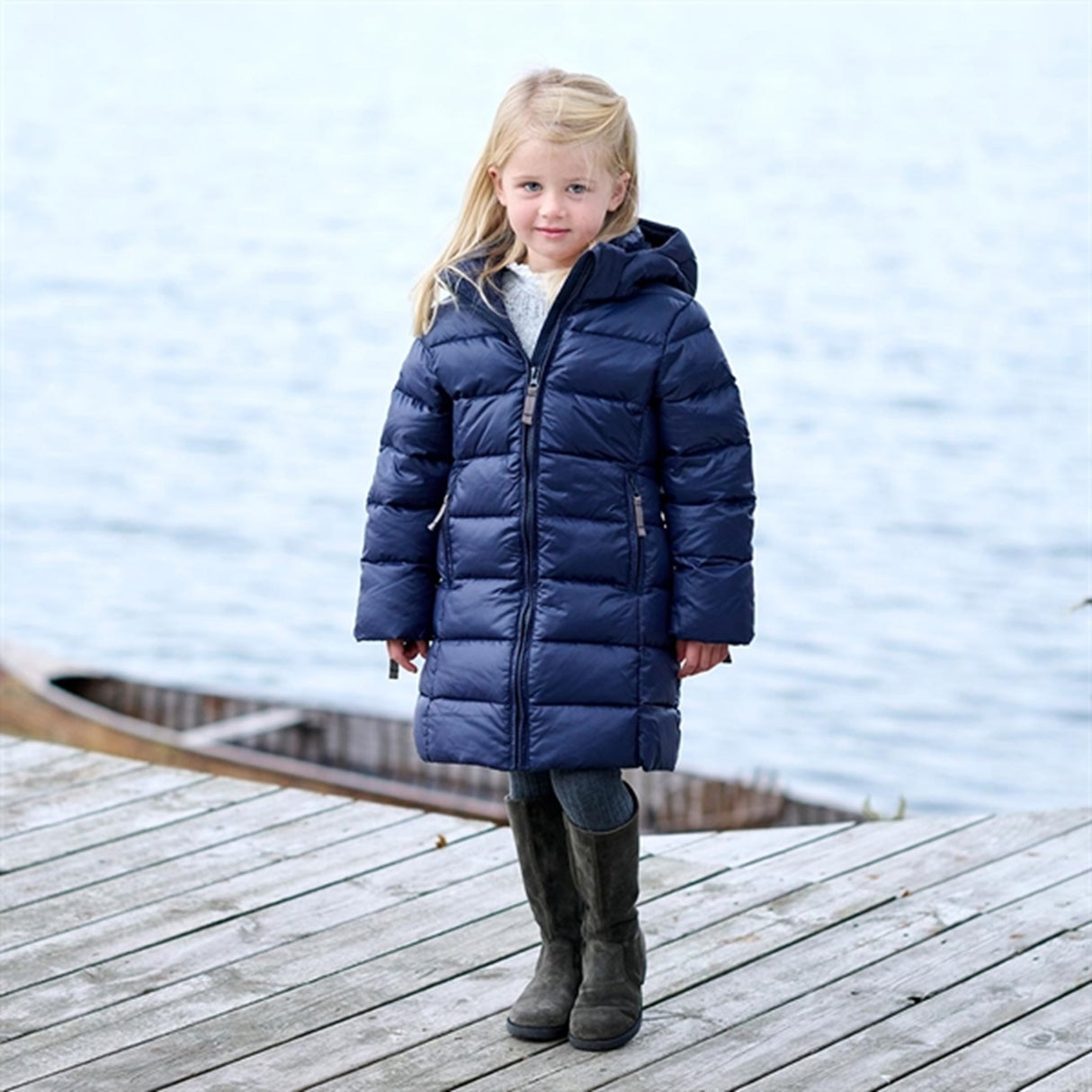 Ver de Terre Featherlight Girls A Down Coat Navy 3