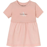 Calvin Klein Monogram Logo Mix Media Dress Sepia Rose