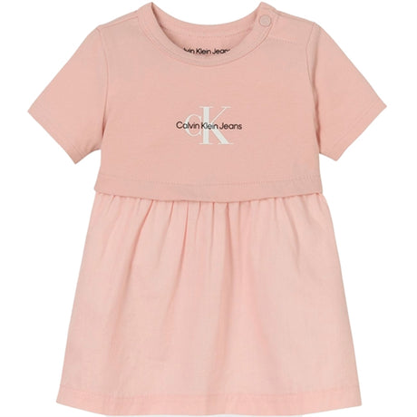 Calvin Klein Monogram Logo Mix Media Dress Sepia Rose