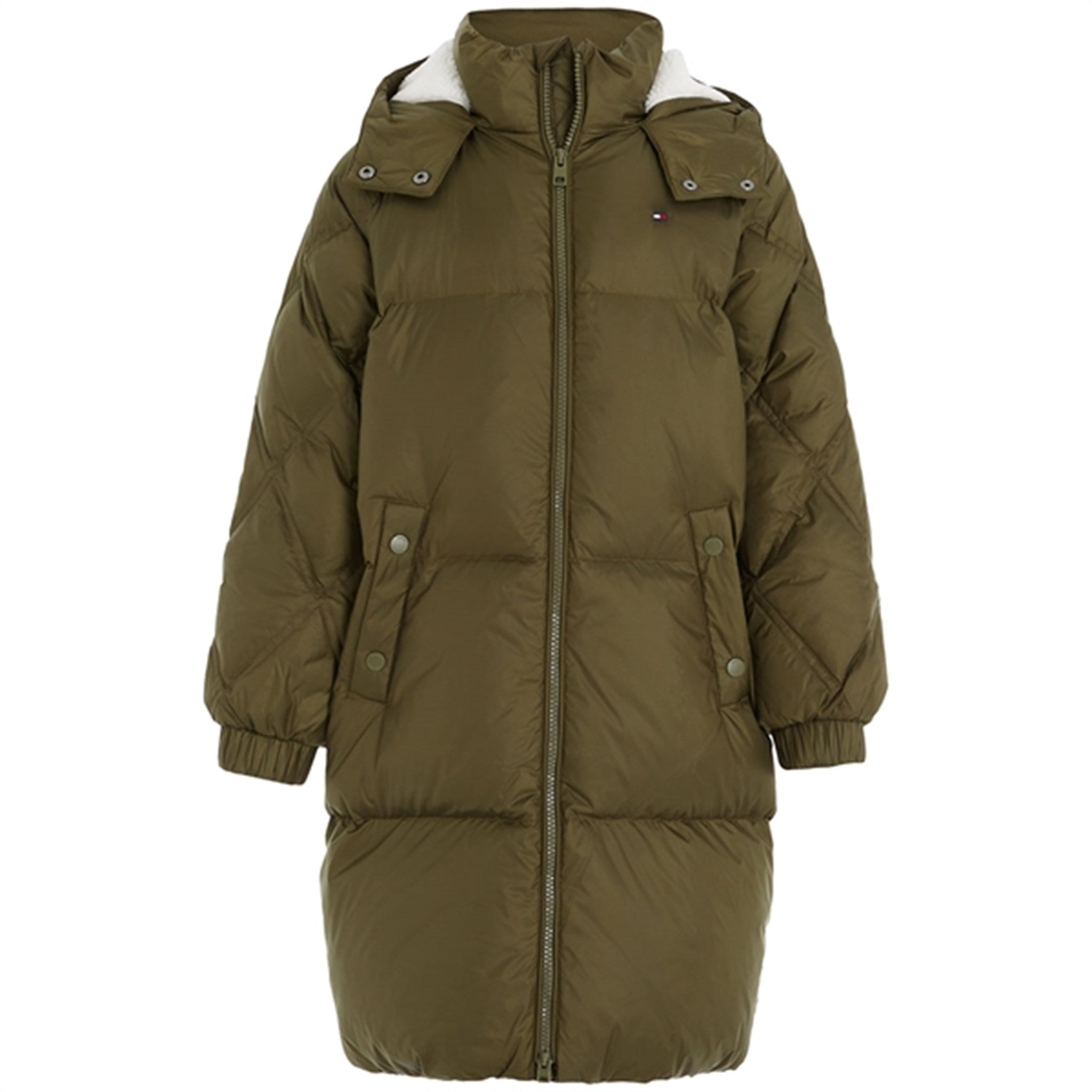 Tommy Hilfiger Mixed Quilted Long Down Jacket Olive Green