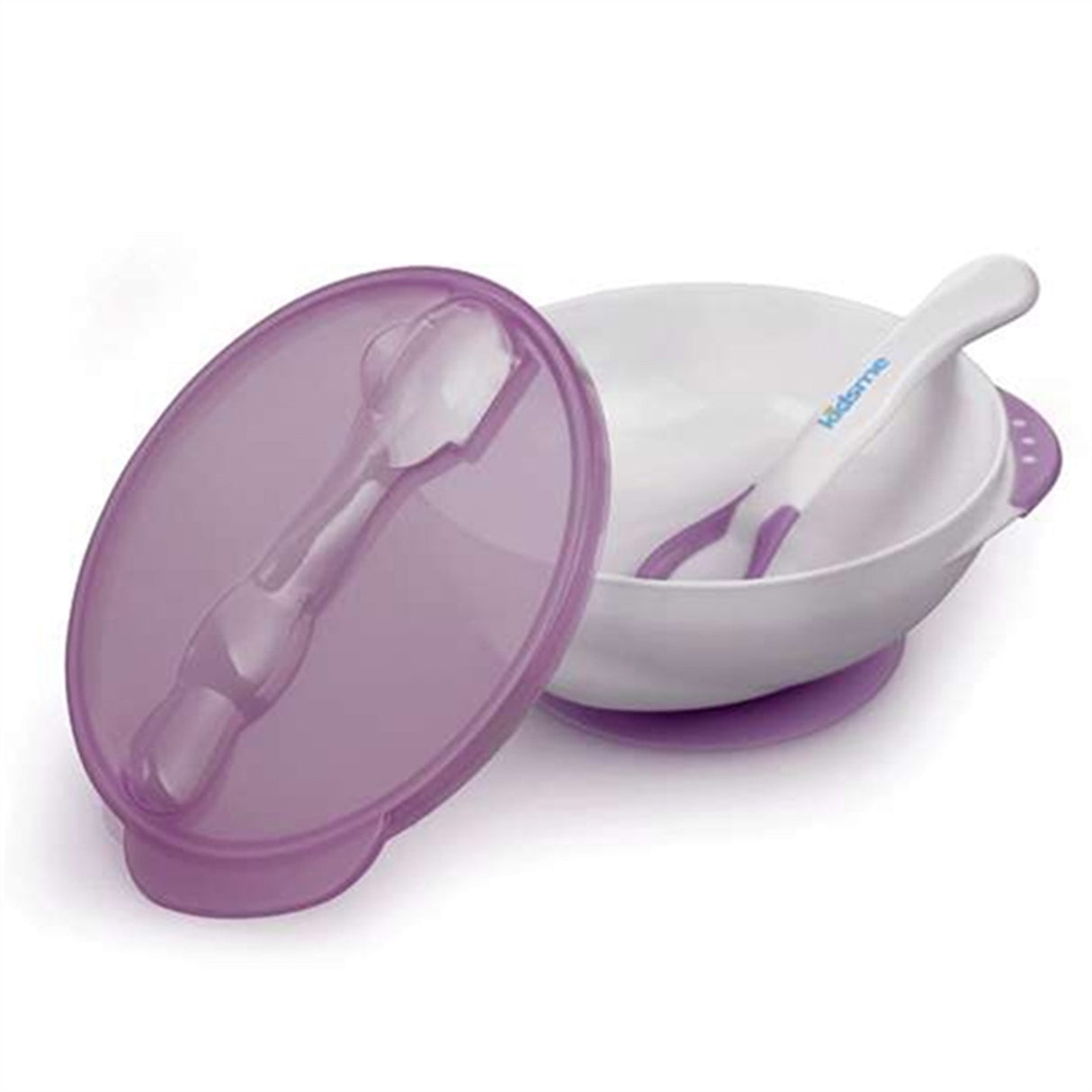 Kidsme Deep Plate w. Suction Cup and Temperature Spoon Plum