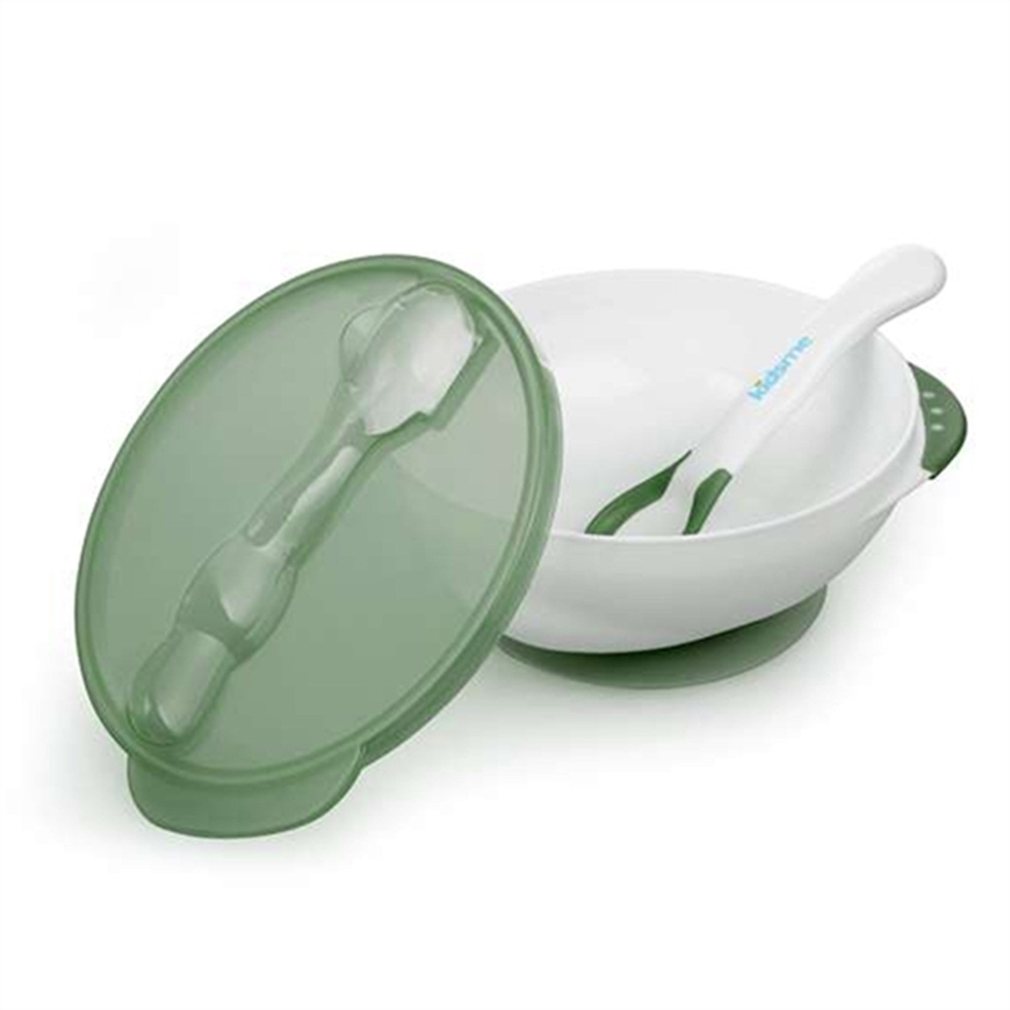 Kidsme Deep Plate w. Suction Cup and Temperature Spoon Green