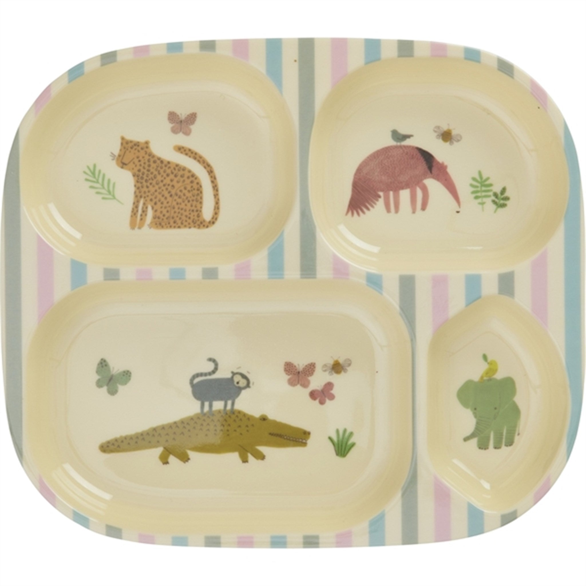RICE Sweet Jungle Print Melamine Childrens Plate with 4 Rooms
