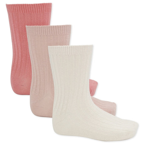 Konges Sløjd Rib Socks 3-pack Desert Rose/Creme Rose/Rose