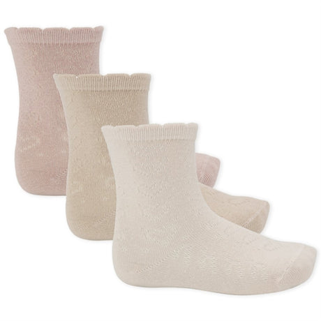 Konges Sløjd Heart Pointelle Socks 3-pak Rose/ Off White/ Toasted Almond