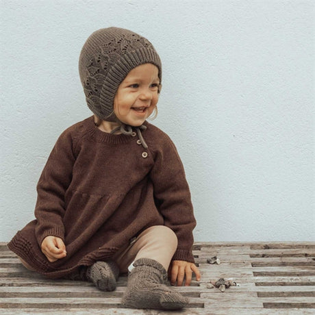 That's Mine Earth Brown Melange Bonette Pointelle Knit Hat